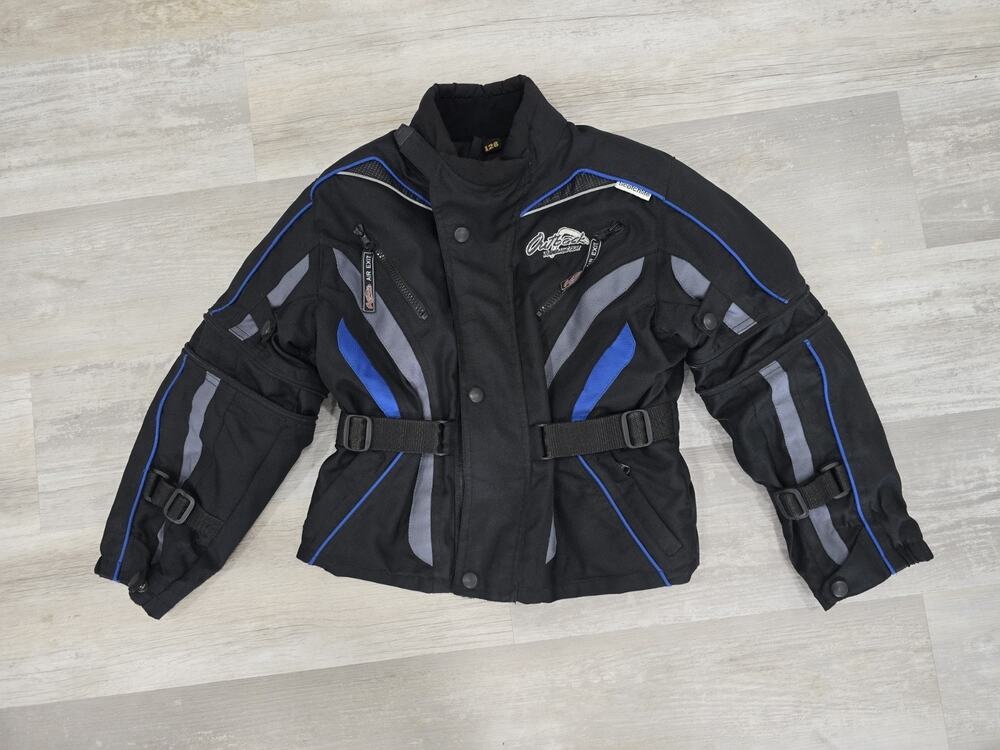 Modeka Outback Kids Motorcycle Jacket Size 128 (7/8) Black Blue Youth Armored